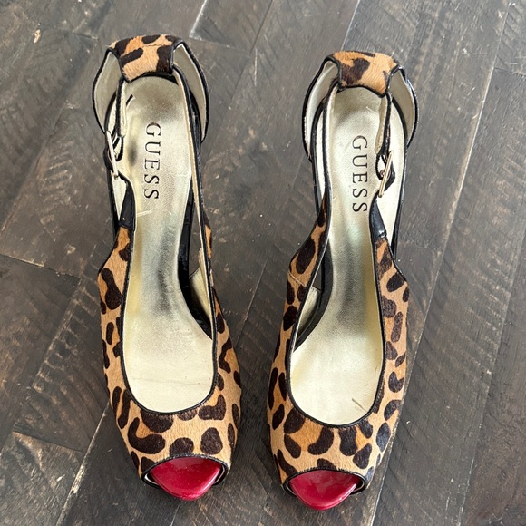 Guess Leopard Print Heels with Red and Black Accents - Picture 2 of 7
